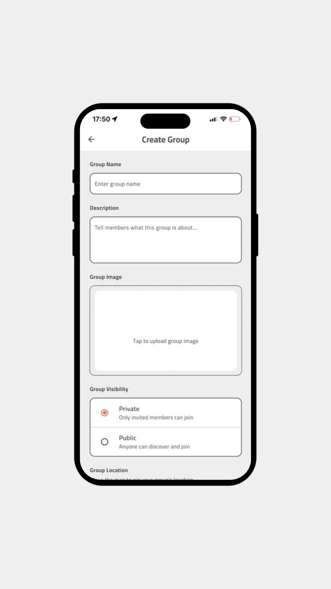 Create a BookMingle group with a name, description, image and privacy settings